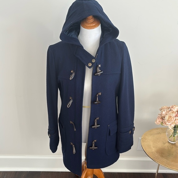 American Eagle Outfitters Wool blend hooded toggle coat navy M - Picture 2 of 7